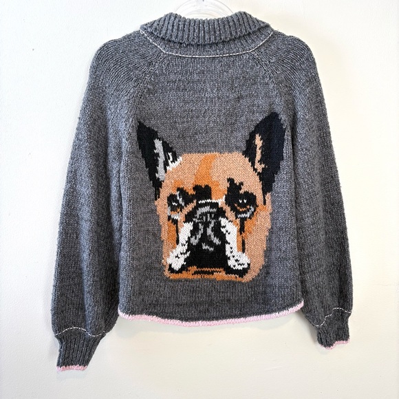 New Anthropologie Pilcro Jesse French bulldog icon cardigan sweater - Picture 6 of 8